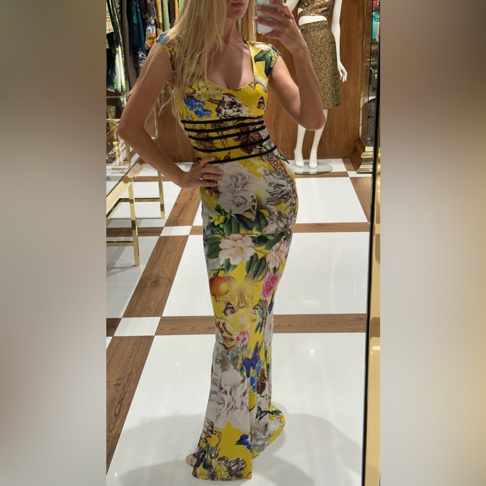 Roberto Cavalli wonderland yellow jersey maxi dress 38IT US 2, S